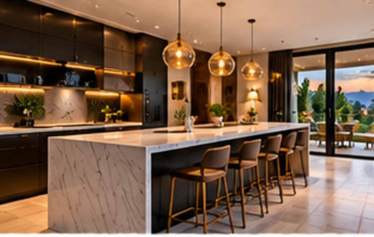 Modern lüks mutfak ve yemek alanı